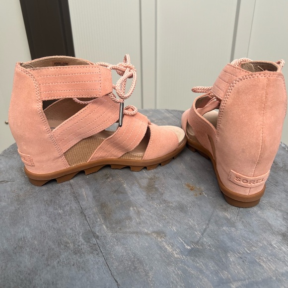 Sorel - Joaine Lace Peach Salmon Suede Wedges 7.5 - Picture 7 of 9